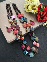 Designer Semi Precious Multi Color Chalcedony And Garnet Stone Beads Necklace Set Beads Jewellery